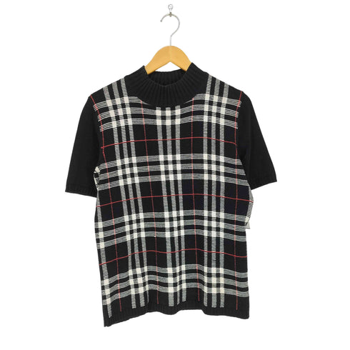 バーバリーロンドン BURBERRY LONDON フロントハウスチェック ハイネックコットン半袖ニット レディース 40