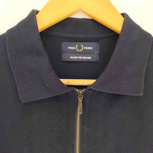 フレッドペリー FRED PERRY 別注 ロゴ刺繍 ジップアップ ニットポロシャツ メンズ JPN:M