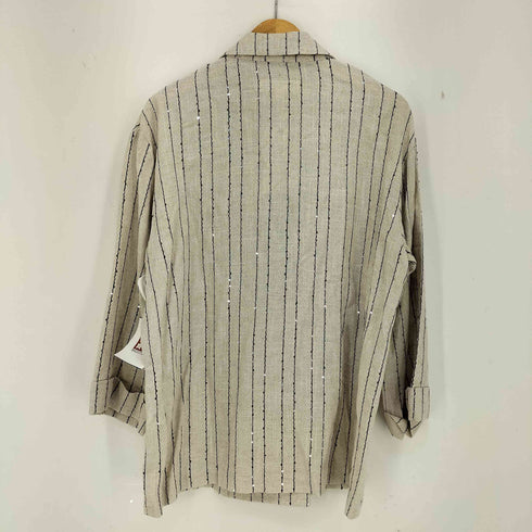 ザラ ZARA リネン混 スパンコール ストライプ ダブル テーラードジャケット レディース import:M