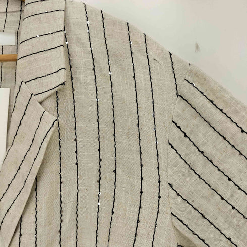 ザラ ZARA リネン混 スパンコール ストライプ ダブル テーラードジャケット レディース import:M