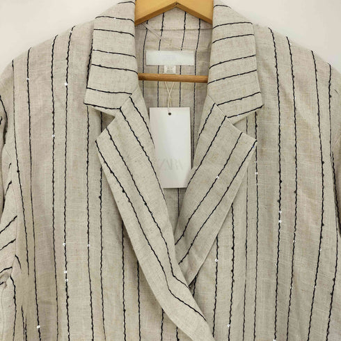 ザラ ZARA リネン混 スパンコール ストライプ ダブル テーラードジャケット レディース import:M