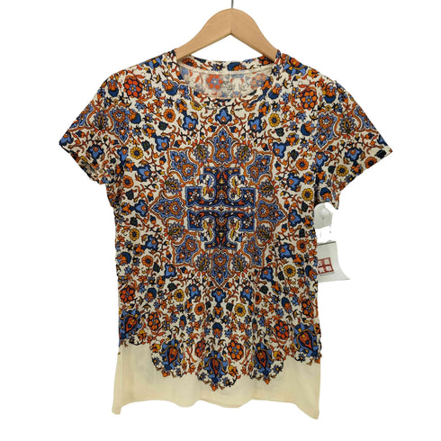トリーバーチ TORY BURCH SOIREE LOGO T-SHIRT ペイズリー 総柄 クルーネック カットソー レディース import:S