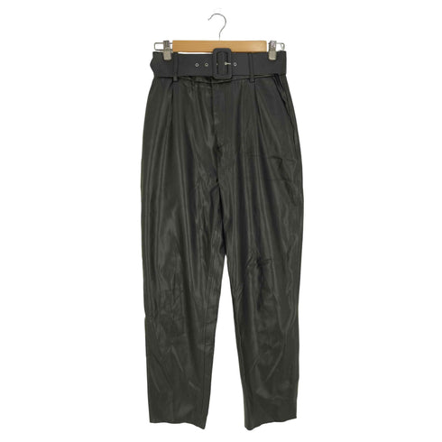 ザラ ZARA ベルト付き タック テーパード フェイクレザーパンツ レディース M