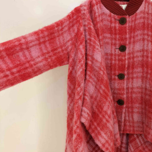 ヴィヴィアンウエストウッドレッドレーベル Vivienne Westwood RED LABEL タータンチェック シャギー マフラー付 ビッグコート 変形 ポンチョ コート レディース import:M