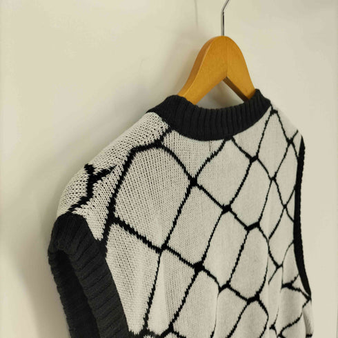 マハグリッド mahagrid ロゴ刺繍 総柄 Vネック ニット ベスト メンズ import:L