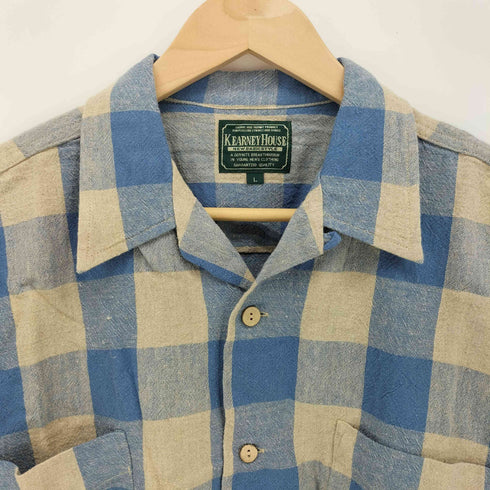カーニーハウス KEARNEY HOUSE S/S ブロックチェック コットンリネン オープンカラーシャツ メンズ JPN:L