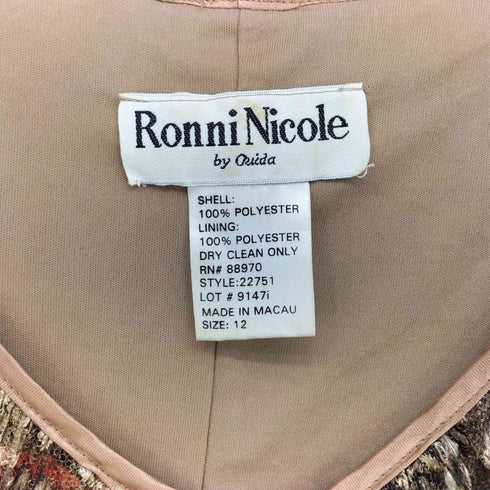 RONNI NICOLE 総柄 ジャガード プリーツ ノースリーブ ロング ドレス レディース 12