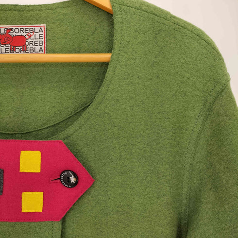 アルベロベロ OLLEBOREBLA オレボレブラ ブタさんボタン おうち アップリケ ビジュー装飾 ナイロン混 ウールコート レディース