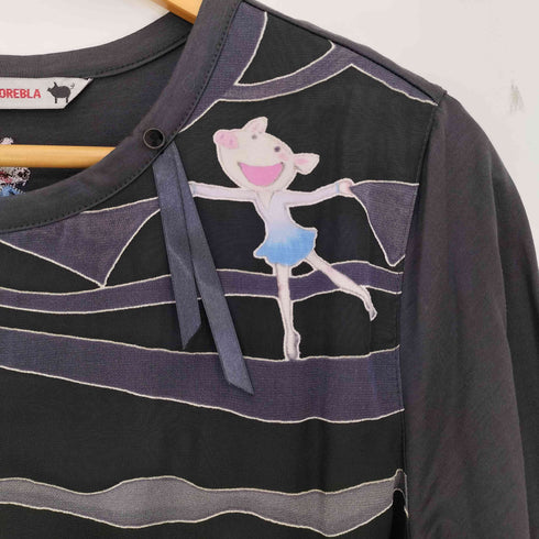 アルベロベロ OLLEBOREBLA オレボレブラ ブタさん バレリーナ レースレイヤード 半袖 Tシャツ レディース