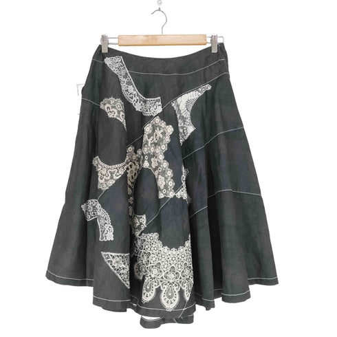 トリココムデギャルソン tricot COMME des GARCONS AD2014 15SS レース転写デザインリネンフレアスカート レディース M
