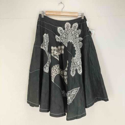 トリココムデギャルソン tricot COMME des GARCONS AD2014 15SS レース転写デザインリネンフレアスカート レディース M