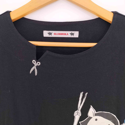 アルベロベロ OLLEBOREBLA オレボレブラ ブタさん 美容室 はさみ刺繍 プリント 半袖チュニック レディース