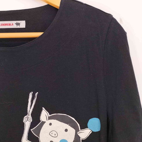アルベロベロ OLLEBOREBLA オレボレブラ ブタさん 美容室 はさみ刺繍 プリント 半袖チュニック レディース