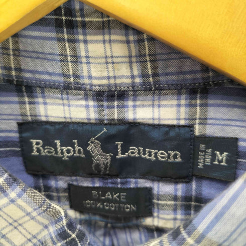 ラルフローレン RALPH LAUREN 90S BLAKE ブレイク ポニー刺繍 インド綿 マドラスチェック ボタンダウン 半袖 シャツ ビックサイズ メンズ import:M