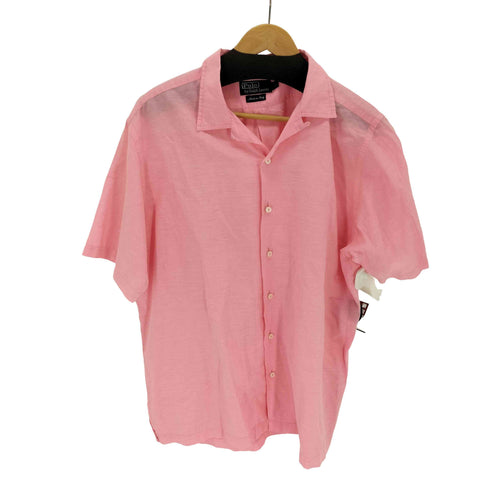 ポロバイラルフローレン Polo by RALPH LAUREN 90S MADE IN ITALY ポニー無し コットンリネン オープンカラーシャツ メンズ import:L
