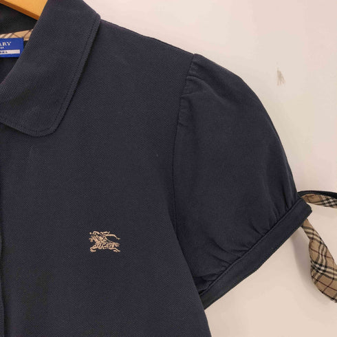 バーバリーブルーレーベル BURBERRY BLUE LABEL ロゴ刺繍 ノバチェック切替 袖リボン ポロシャツ レディース JPN:38