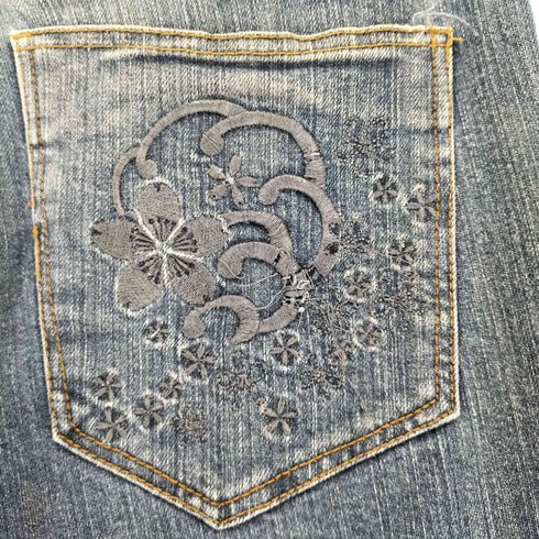 雅結 サクラ 桜 刺繍 デニムパンツ メンズ XXL