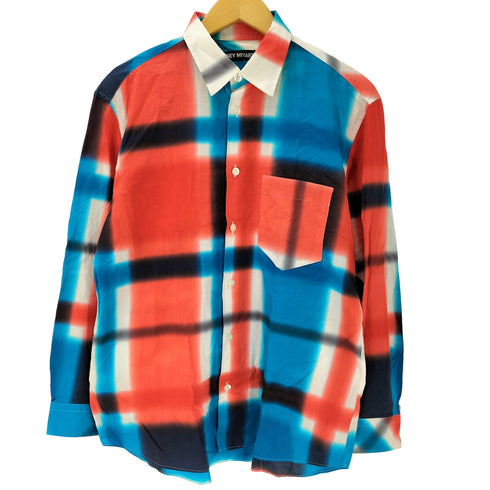 イッセイミヤケ ISSEY MIYAKE 21SS 黒タグ タイダイ染め 総柄 チェック 襟芯 レギュラー カラー シャツ メンズ JPN:1