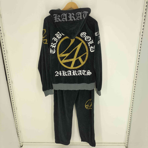 トゥエンティーフォーカラッツ 24karats 両面プリント フーデッド ダブルジップ ベロア パーカー 両面プリント ドローコード ベロア スウェット パンツ セットアップ メンズ M