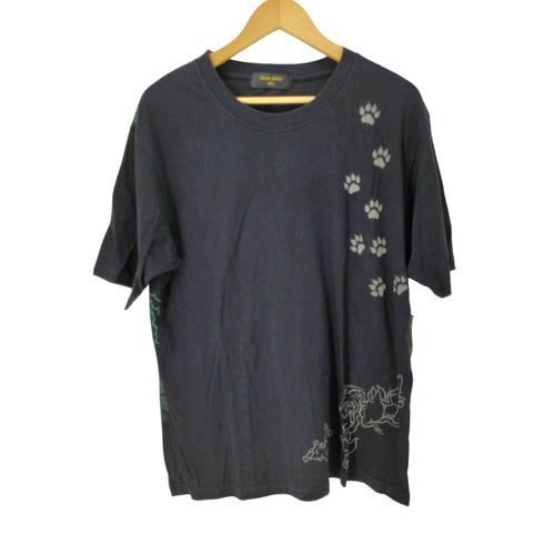 KON JAKU 狐 城 鳥獣戯画 刺繍デザイン クルーネックTシャツ メンズ JPN:XXL