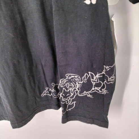 KON JAKU 狐 城 鳥獣戯画 刺繍デザイン クルーネックTシャツ メンズ JPN:XXL