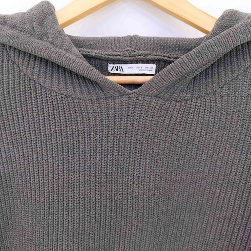 ザラ ZARA オーバーサイズ クロップド ニット パーカー 短丈 メンズ import:L