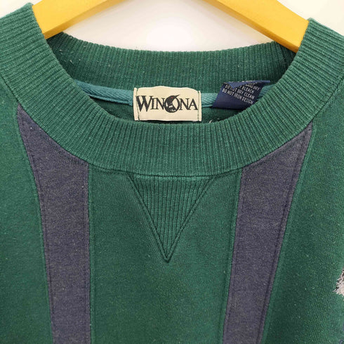 WINONA 90S 切替 ボーダー ウルフ アニマル刺繍 スウェット メンズ JPN:XL