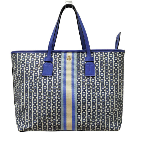 トリーバーチ TORY BURCH GEO LOGO TOTE ジオロゴ PVCコーティング キャンバス レザー 2WAY ショルダー バッグ トート バッグ レディース