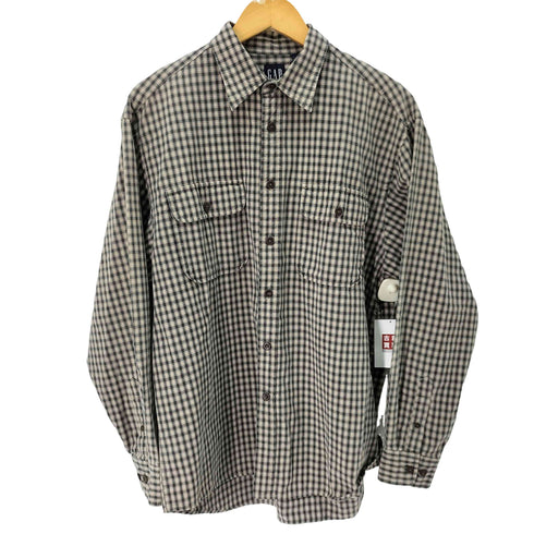 ギャップ Gap 90S OLD 紺タグ コットン チェック柄 長袖シャツ 両胸フラップ メンズ import:M