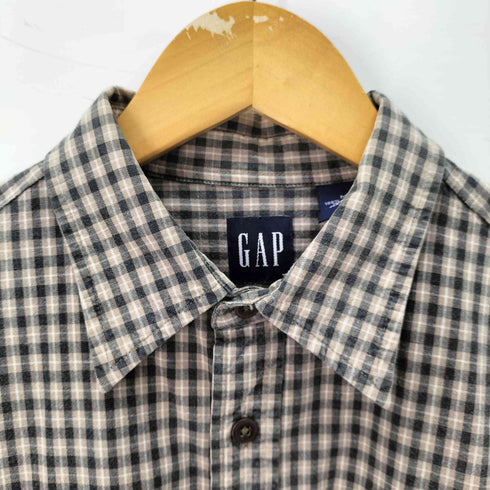 ギャップ Gap 90S OLD 紺タグ コットン チェック柄 長袖シャツ 両胸フラップ メンズ import:M