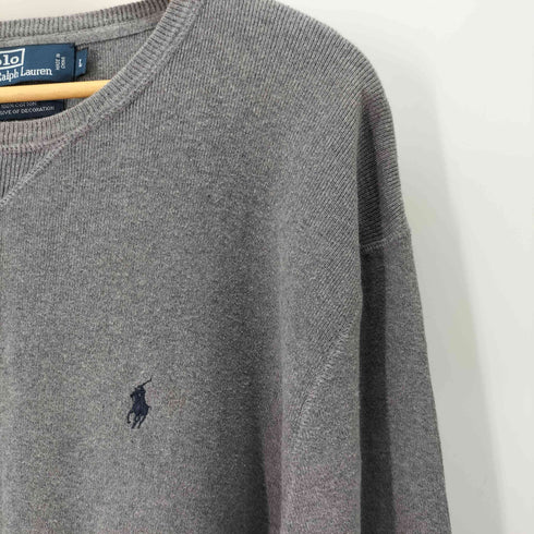 ポロバイラルフローレン Polo by RALPH LAUREN EXCLUSIVE OF DECORATION ポニー刺繍 Vガゼット クルーネック コットンニットセーター メンズ import:L