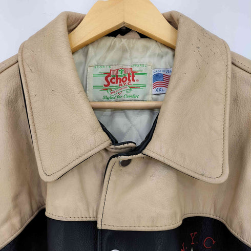 ショット Schott USA製 ロゴ刺繍 バックワッペン レザースタジャン メンズ import:XXL