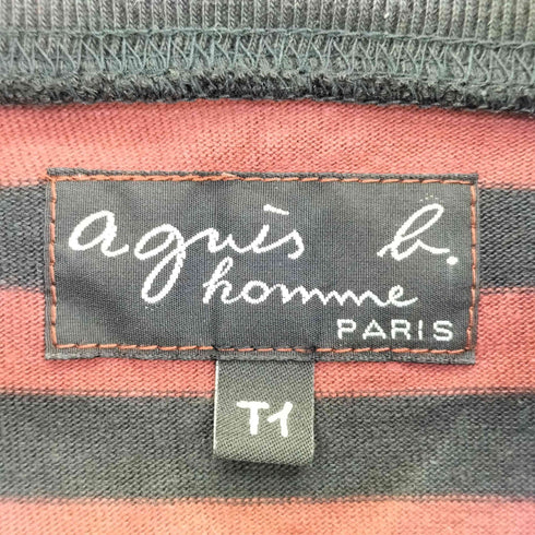 アニエスベーオム Agnes b.homme フロントワッペン装飾 タートルネック ボーダー 長袖カットソー メンズ Tイ