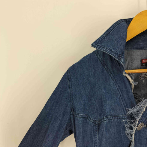 ディーゼル DIESEL 90-00S 旧タグ 袖リブ グラデーション フリンジ デニム ワンピース Y2K レディース import:L