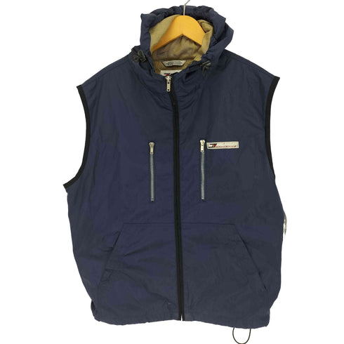 トミーヒルフィガー TOMMY HILFIGER ATHLETICS 90S リフレクター ロゴパッチ 裏地メッシュ ドローコード フーデッド ナイロンベスト メンズ import:L