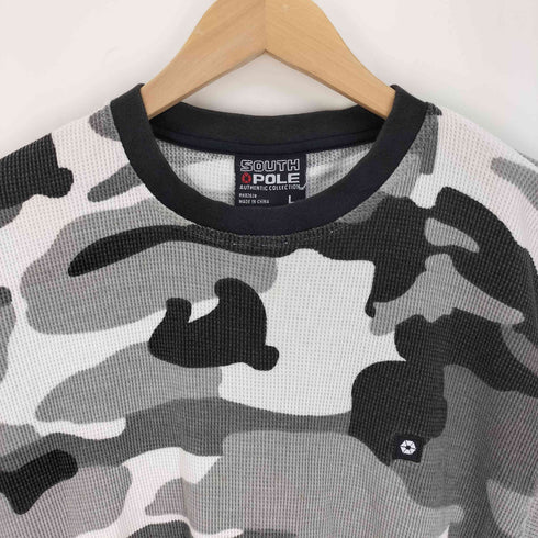 サウスポール SOUTHPOLE 00S 迷彩 カモ柄 モノクロ サーマル L/S カットソー ロンT メンズ import:L