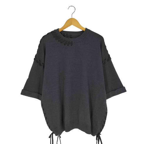 クレイル CLEL Hand Stitched Short Sleeve Side Lace Knit ハンドステッチ ショートスリーブ レースニット レディース JPN:M