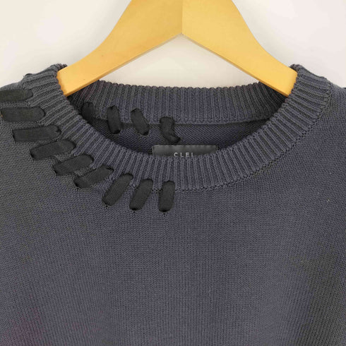 クレイル CLEL Hand Stitched Short Sleeve Side Lace Knit ハンドステッチ ショートスリーブ レースニット レディース JPN:M