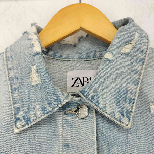ザラ ZARA ダメージ加工 クロップド デニムジャケット レディース import:M