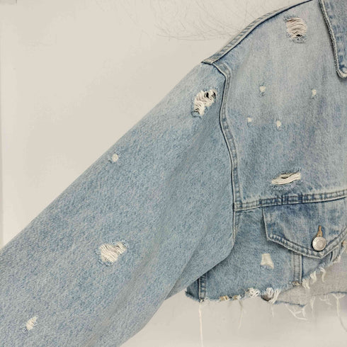 ザラ ZARA ダメージ加工 クロップド デニムジャケット レディース import:M