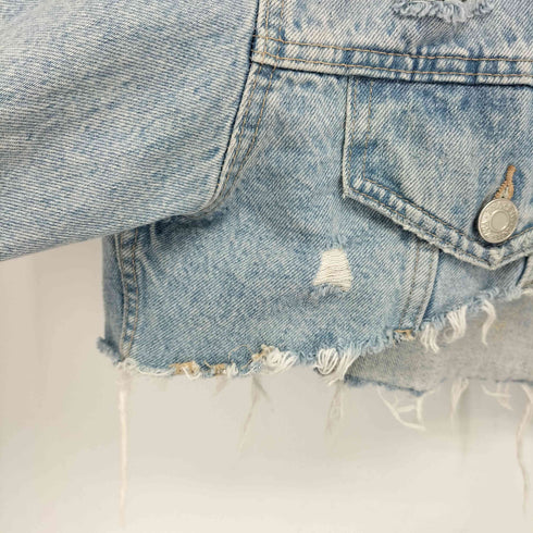 ザラ ZARA ダメージ加工 クロップド デニムジャケット レディース import:M