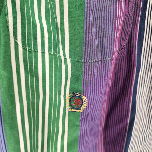 トミーヒルフィガー TOMMY HILFIGER エンブレム ロゴ 刺繍 マルチ ストライプ コットン ボタンダウン シャツ ビックサイズ メンズ import:L