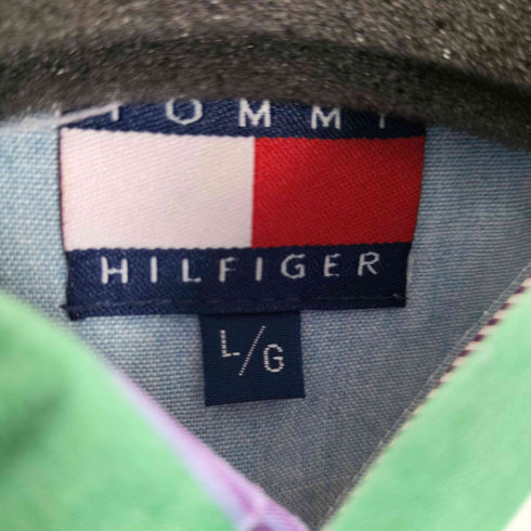 トミーヒルフィガー TOMMY HILFIGER エンブレム ロゴ 刺繍 マルチ ストライプ コットン ボタンダウン シャツ ビックサイズ メンズ import:L