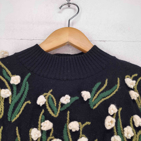L'ARENE ボタニカル刺繍装飾 ウール ニット レディース