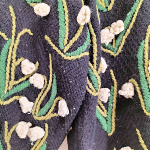 L'ARENE ボタニカル刺繍装飾 ウール ニット レディース