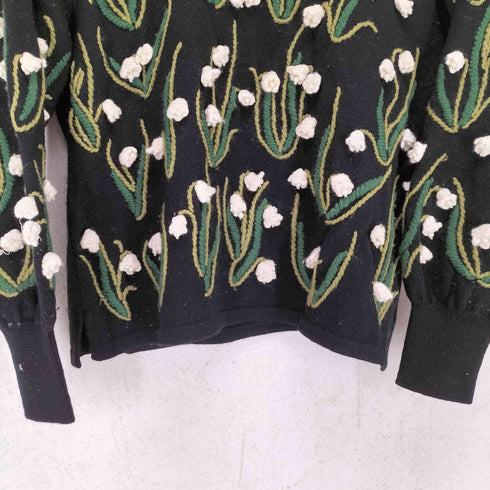 L'ARENE ボタニカル刺繍装飾 ウール ニット レディース