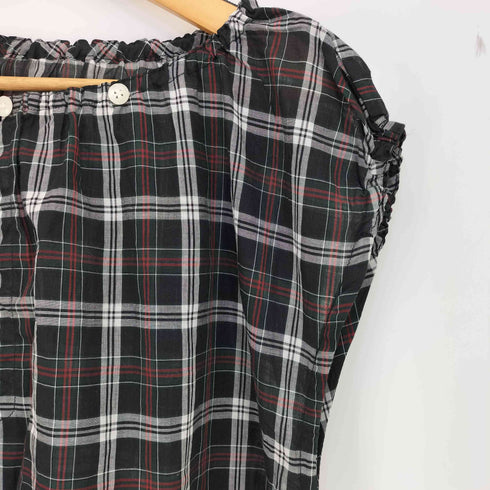 コットンハウスアヤ Cotton House Aya シアーコットン フロントポケット チェック ノースリーブチュニック レディース