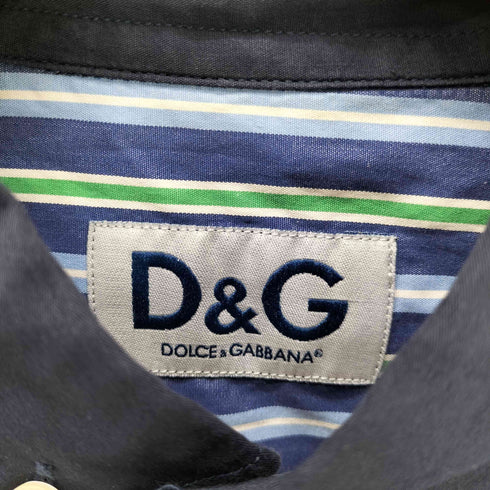 ディーアンドジードルチェアンドガッバーナ D&G DOLCE&GABBANA 00S ロゴ タブ B.D ストライプ シャツ メンズ EUR:46