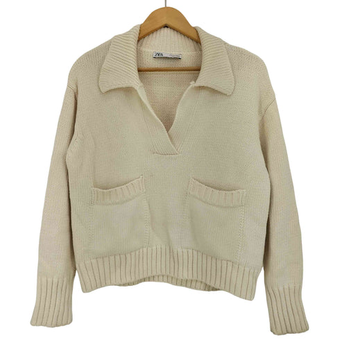 ザラ ZARA フロントポケット ワイドカラー フロントポケットニット レディース import:S