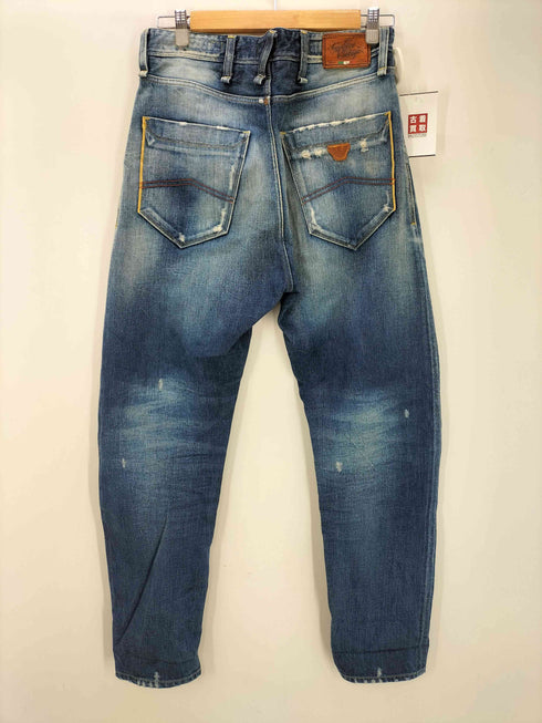 アルマーニジーンズ ARMANI JEANS イタリア製 J09 Antifit-LowCrotch ロゴ パッチ 立体裁断 ダメージ スリム デニム パンツ メンズ W:29 L:34